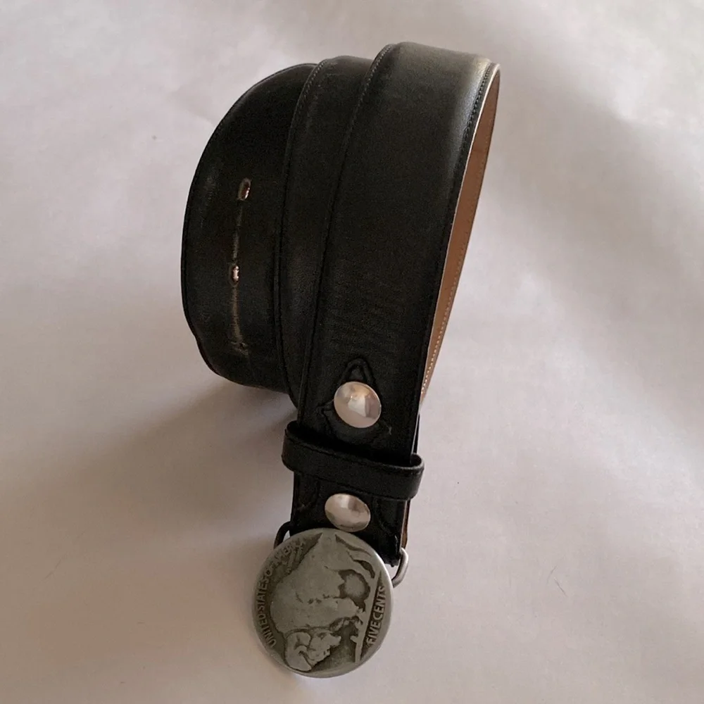 Vintage Buffalo Nickle coin belt Men’s black Genuine leather western cowboy